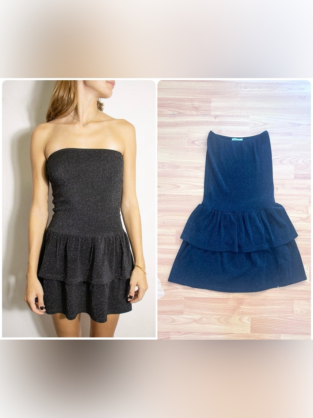 Subdued Glitter Strapless Ruffle Mini Dress